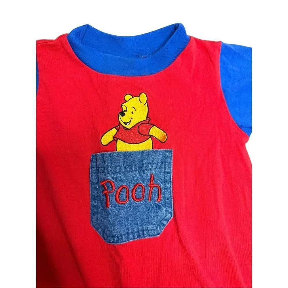 Vintage Disney Winnie The‎ Pooh Embroidered Pocket Romper Size 12 Months
